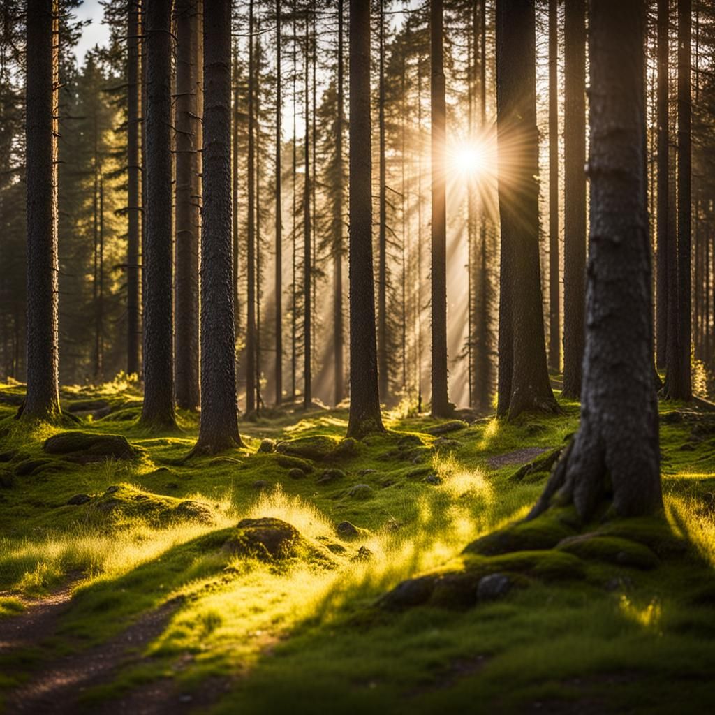 Sunlit Norwegian Summer Forest Photography