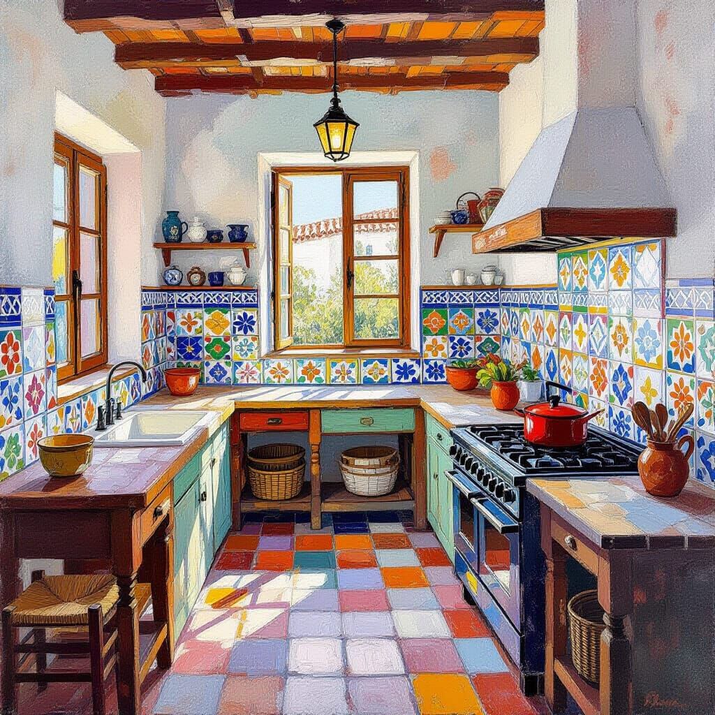 Andalusian Kitchen in Neo-Impressionist Style