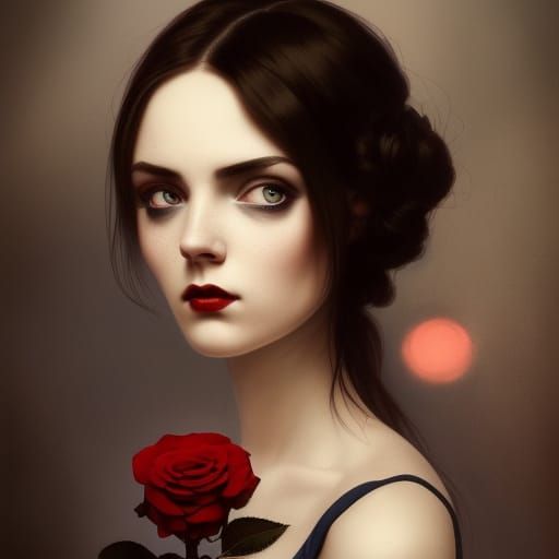 Sad Victorian Woman with Roses in Gothic Horror Style