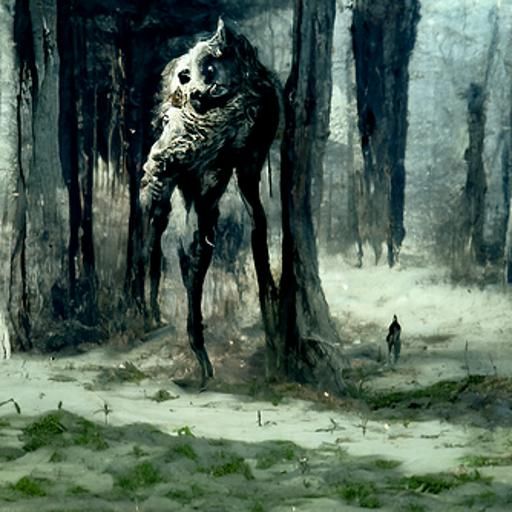 Lone Wolf in Creepy Forest, Gothic Horror