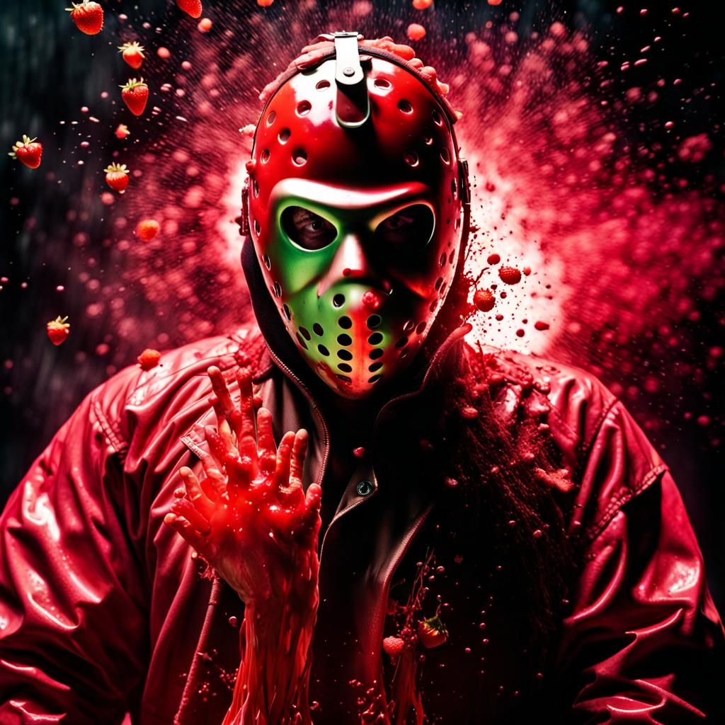 Hyperrealistic Portrait: Jason Voorhees in Strawberry Jam Fa...