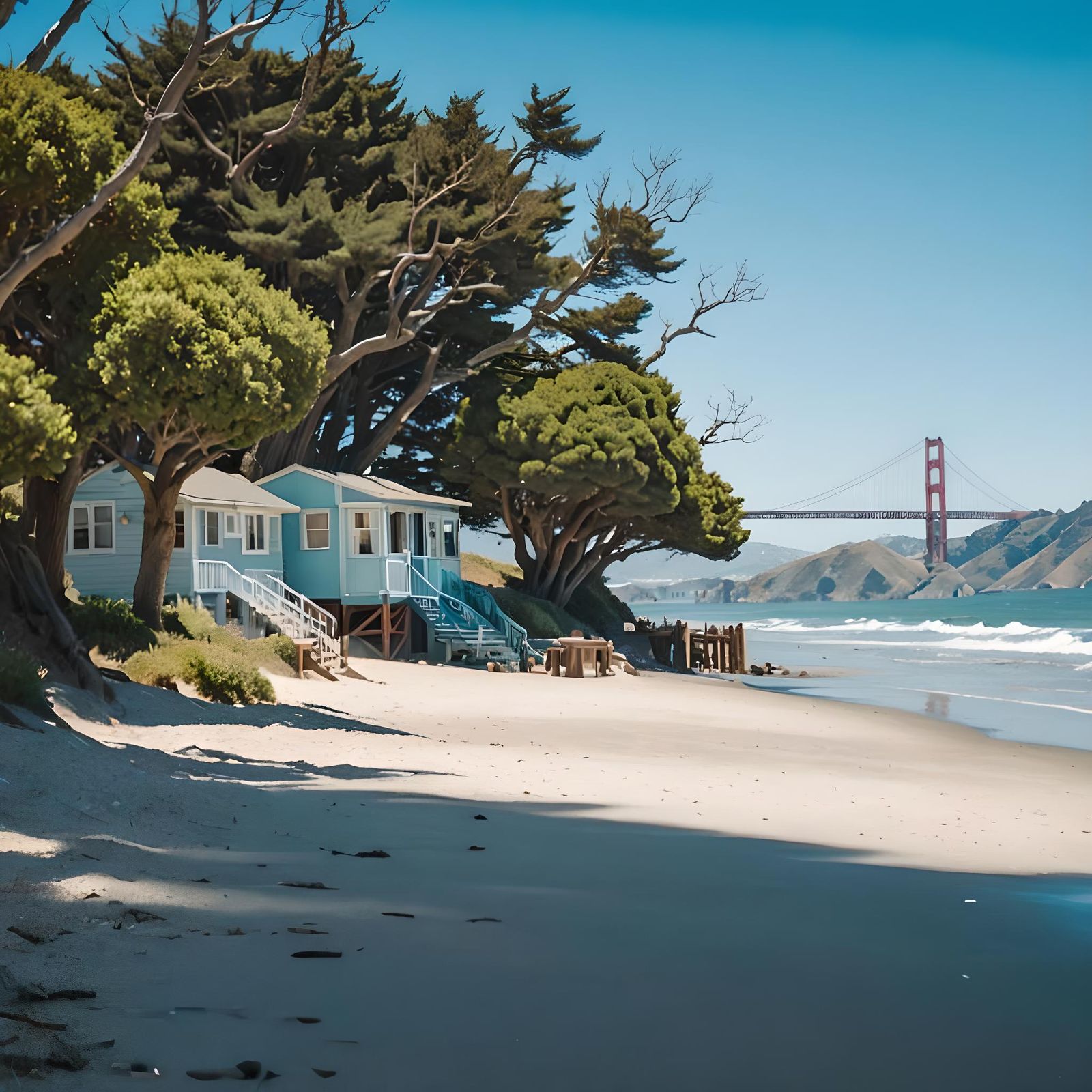 San Francisco Beach Scene with Golden Gate Bridge
