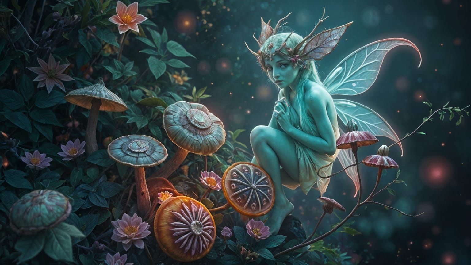 Luminescent Fae Appears in Forest with Pink Mist