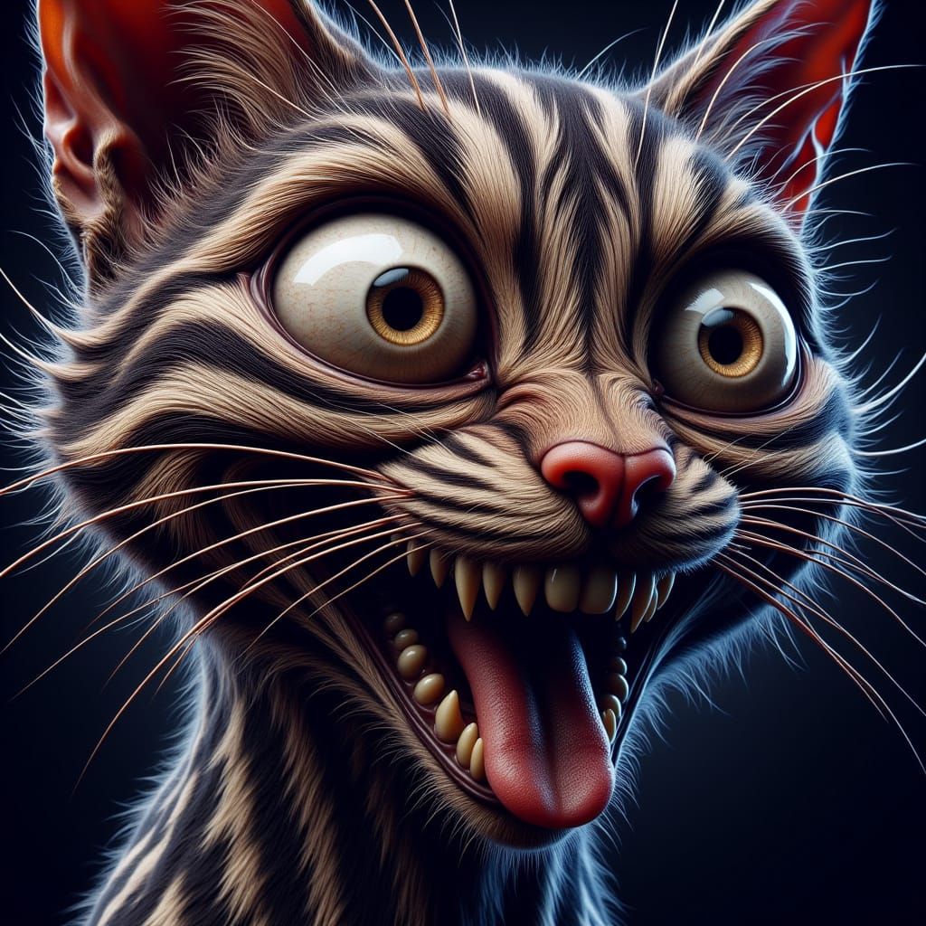 Frenzied Tabby Cat Face in Digital Painting Style