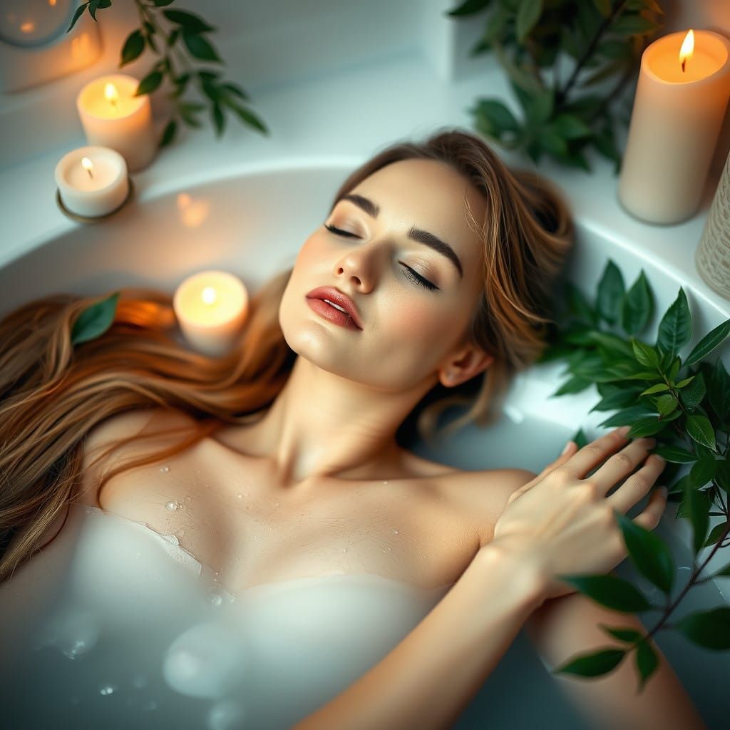 Serene Woman in a Luxurious Hot Bath