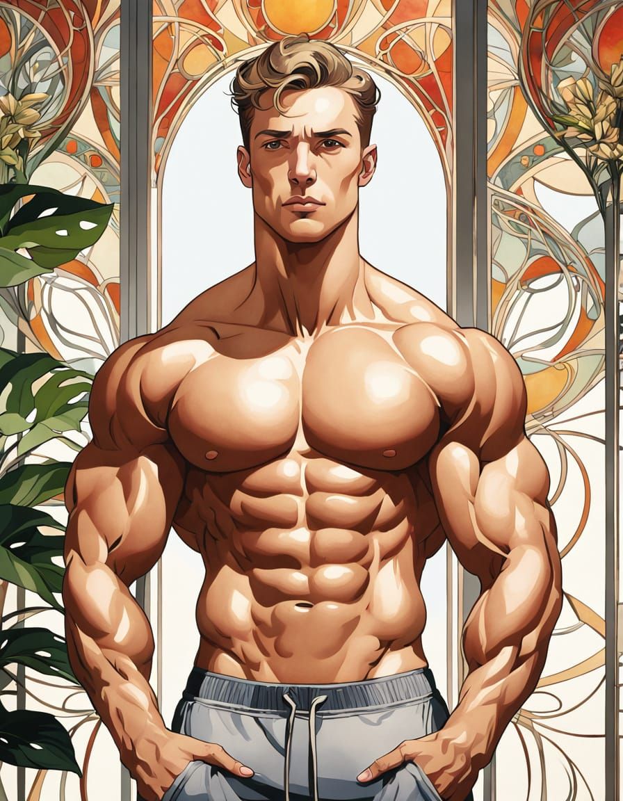 Vibrant Art Nouveau Woman in Gym