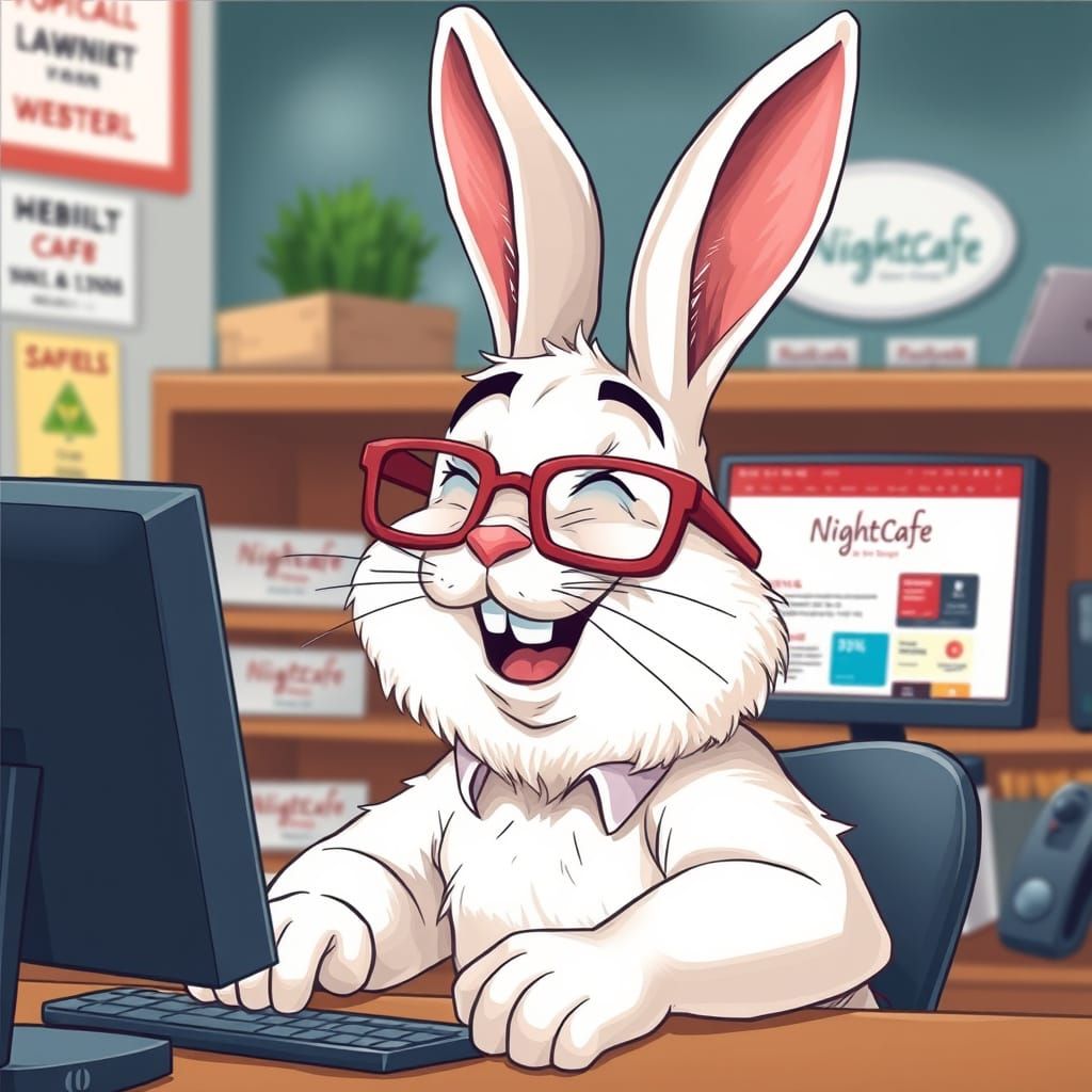 Humorous Rabbit Laughing At Computer Screen