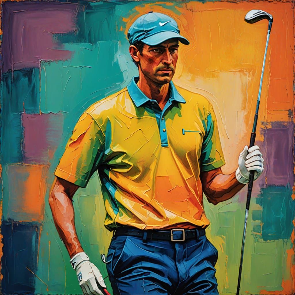 Young Golfer in Expressionist Impasto Painting