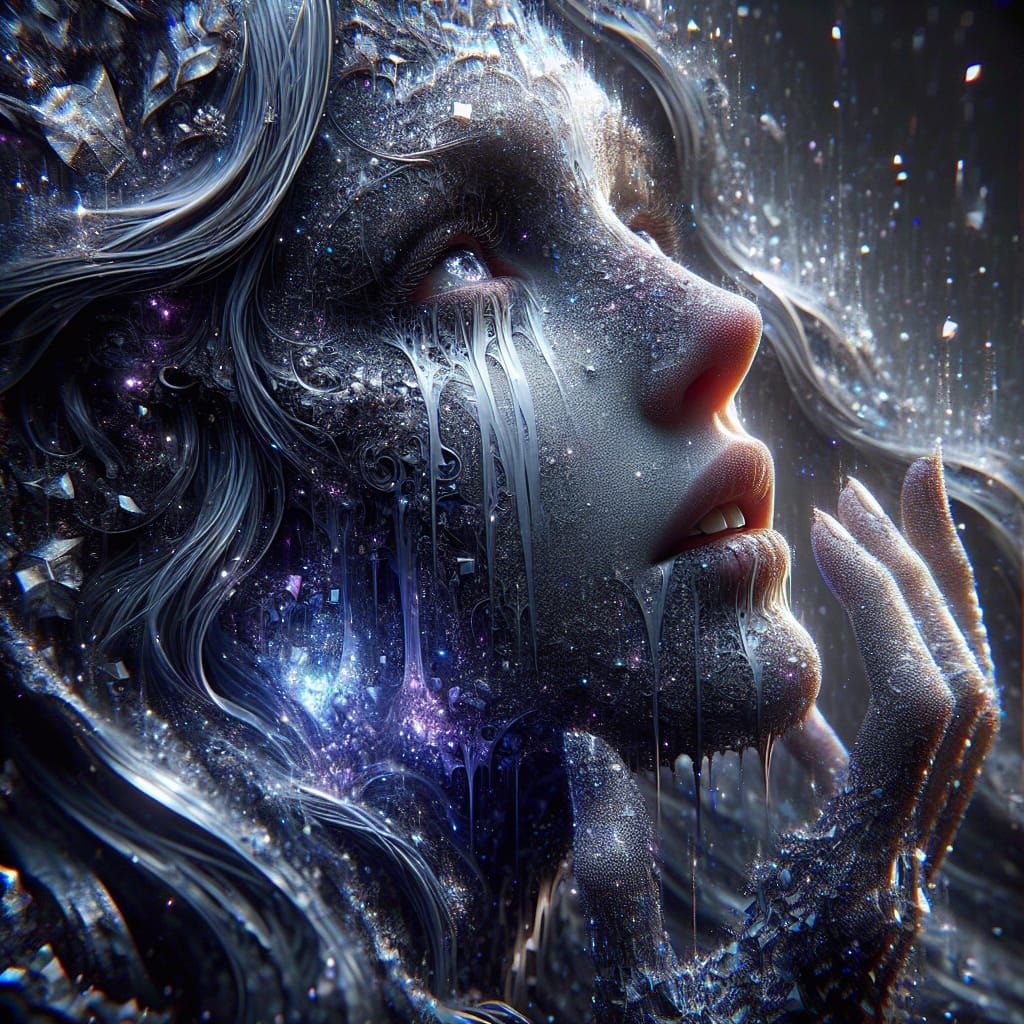 Glitchcore Woman Sheds Crystalline Tears