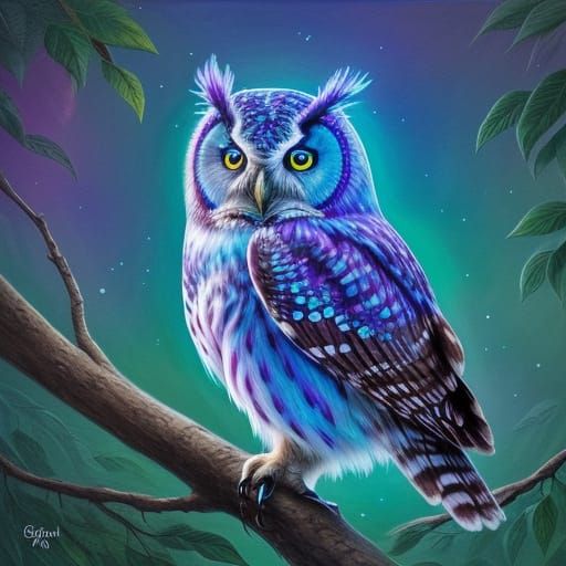 Ethereal Crystal Owl in Mystical Forest