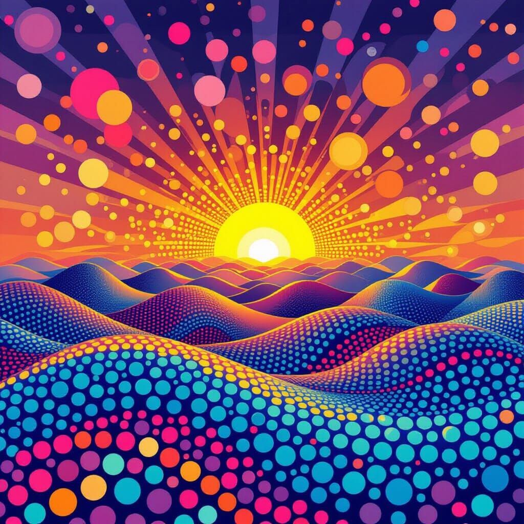 Colorful Sunset with Abstract Fractal Elements