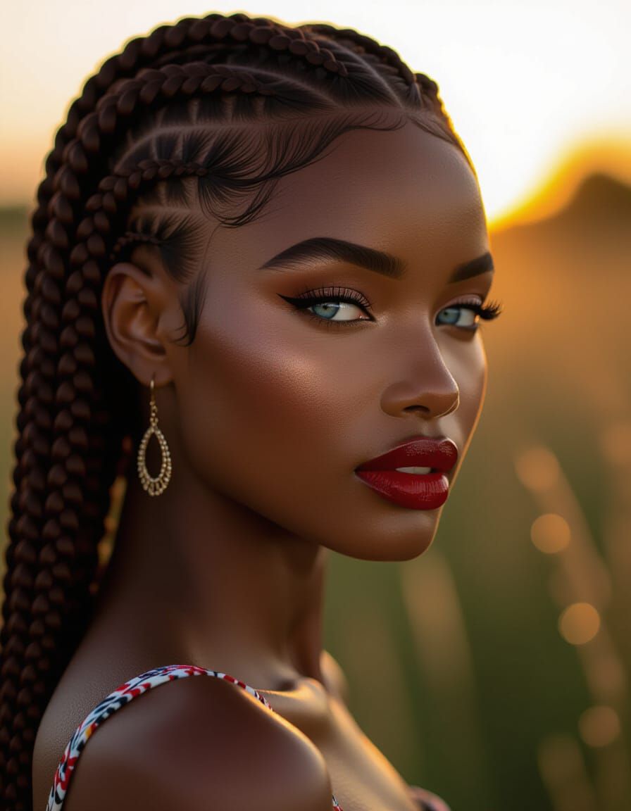 Stunning Woman Portrait: Fulani Braids and Shaved Side