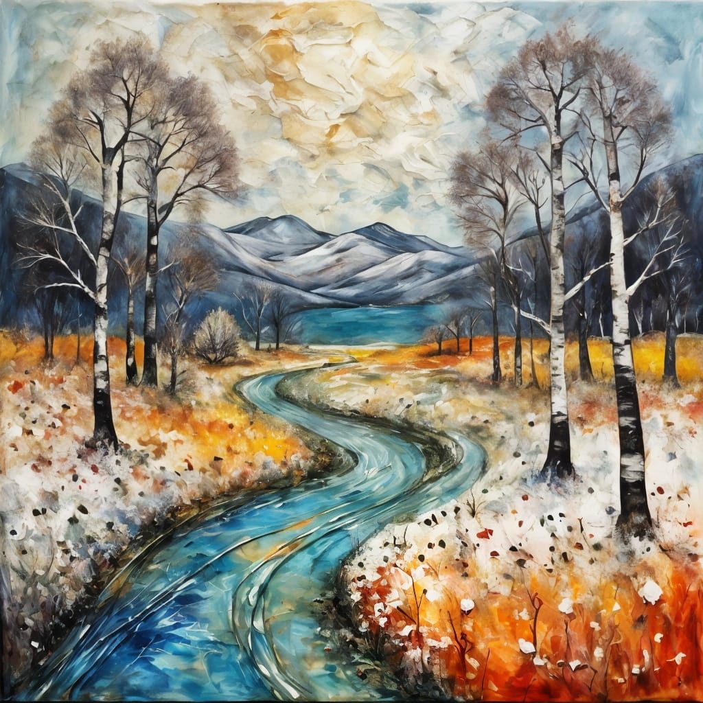 Diptych: Summer and Winter Scenes in Textured Naive Style
