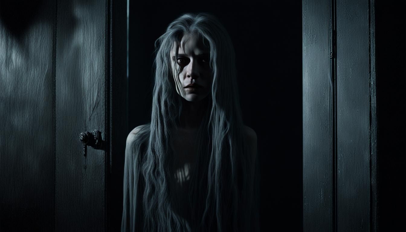 Ethereal Spirit in Dark Room: Macabre Horror