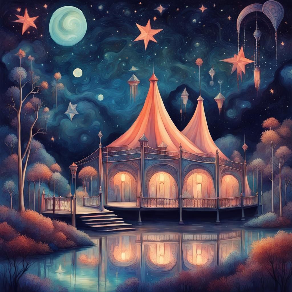 Dreamy Starry Scene in Abstract Art Style