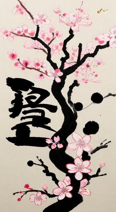 Cherry Blossom in garden / Qi Baishi style