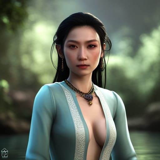 Real-Life Asian Woman: Detailed Digital Painting