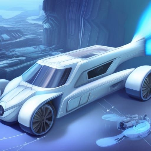 Futuristic Flying Car Blueprints in Detailed Matte Painting