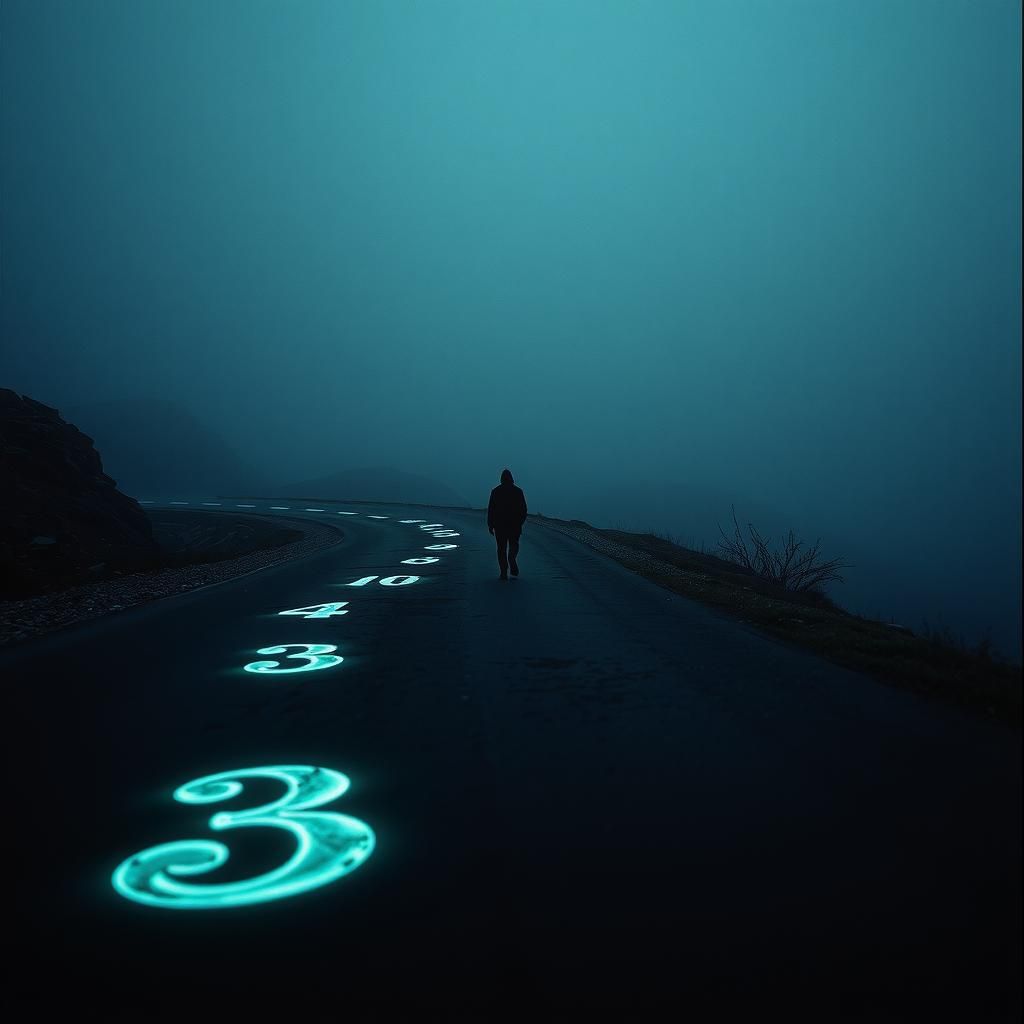 Eerie Glowing Numbers on Deserted Road