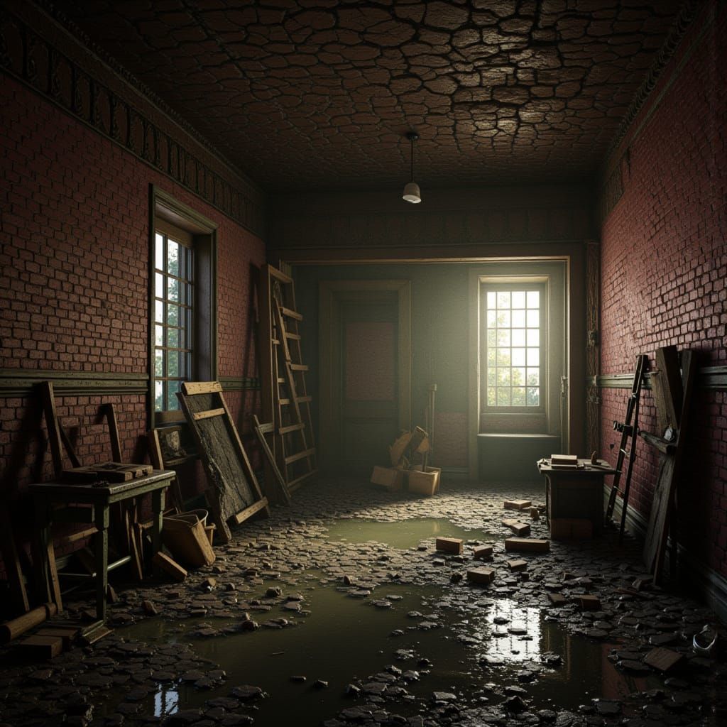 Flooded Basement in Condemned Building - Dark Fantasy Art