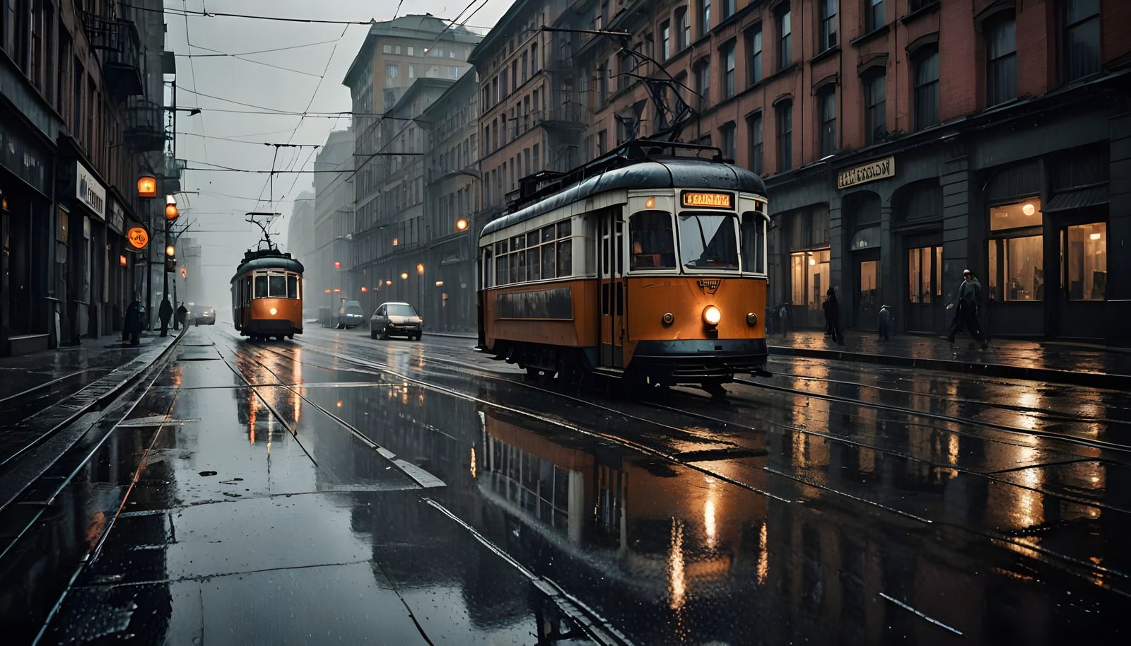 Surreal Cityscape in Moody Rainy Atmosphere