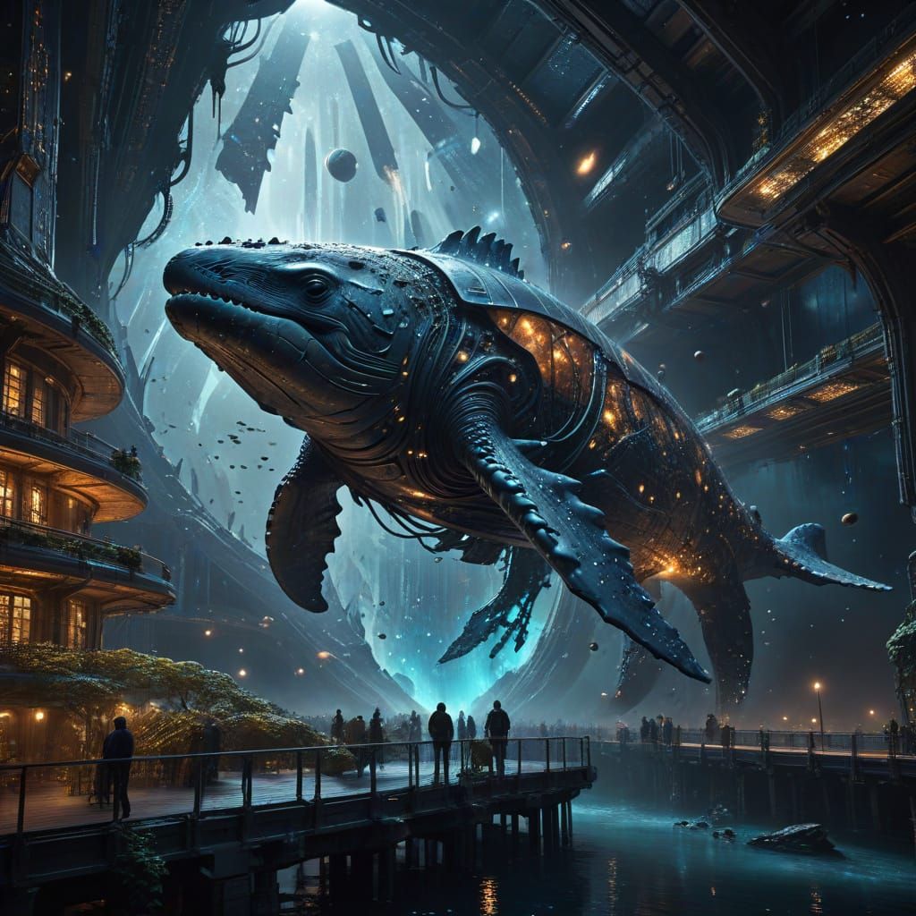 Cosmic Bioship: Whale-like Creature in Nebula