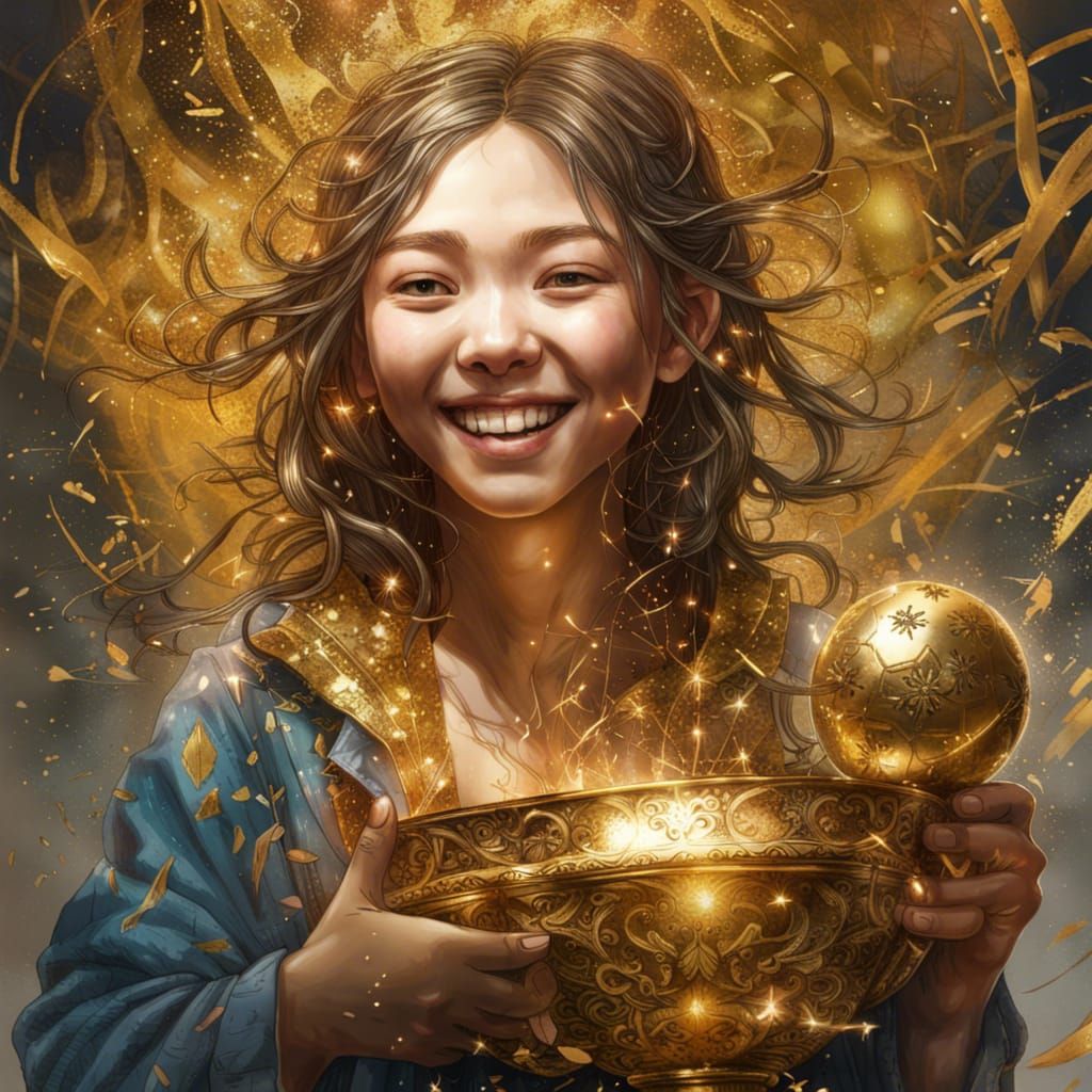 Girl Holds Trophy in Hyperrealistic Detail