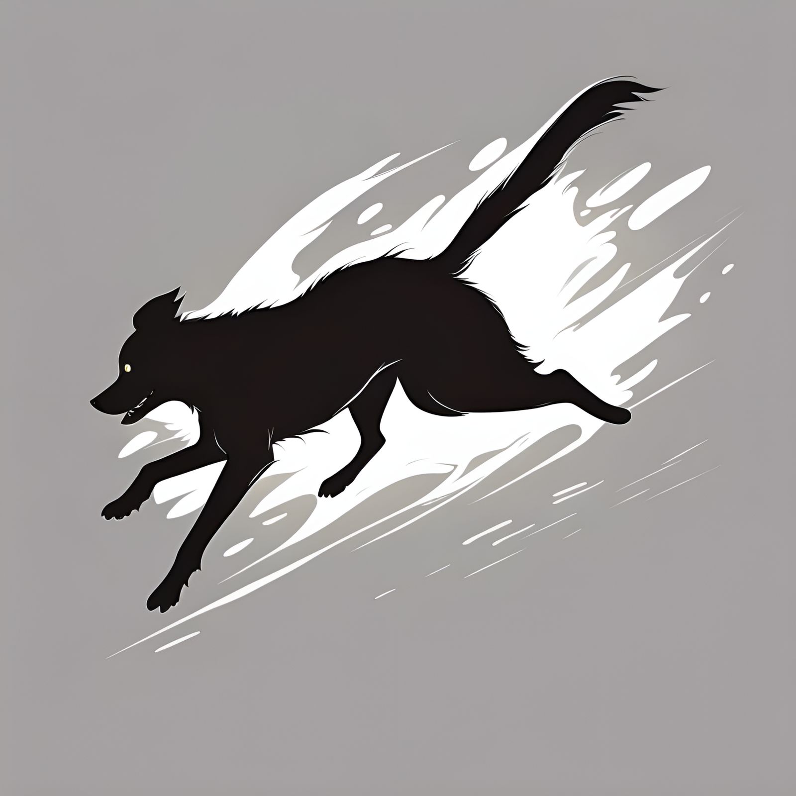 Cute Black Dog Silhouette in Anime Style