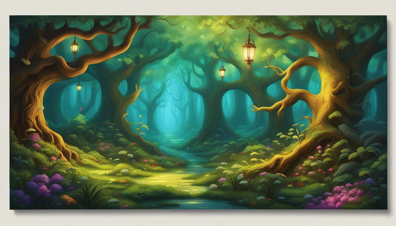Enchanted Forest Scene with Whispering Ancient Trees