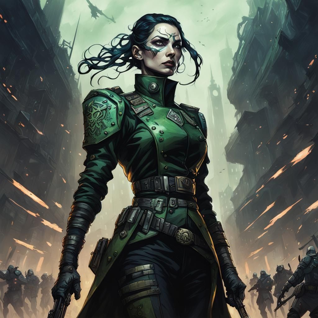 Eldritch Woman General in Dystopian Army