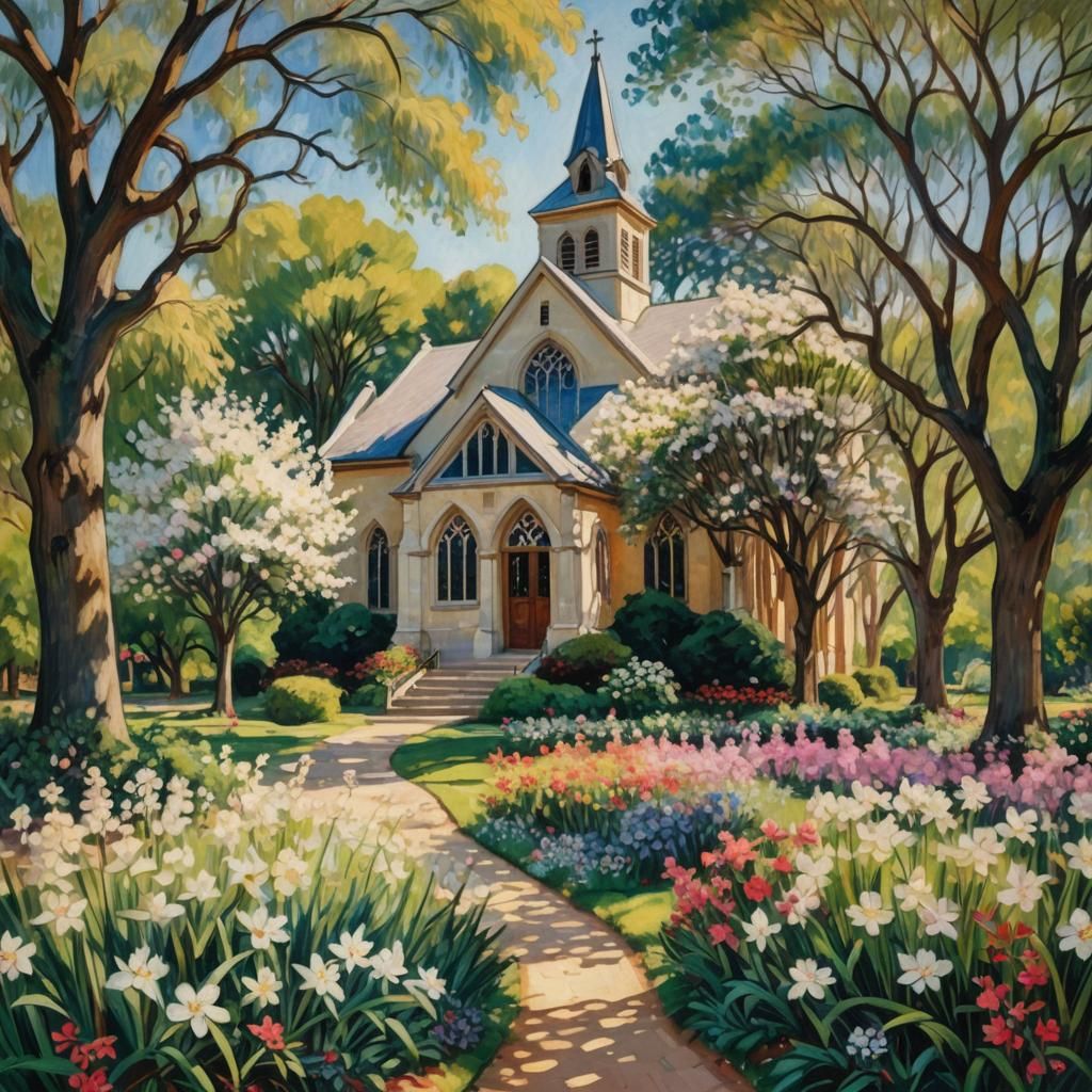 Picturesque Country Church in Impressionistic Style