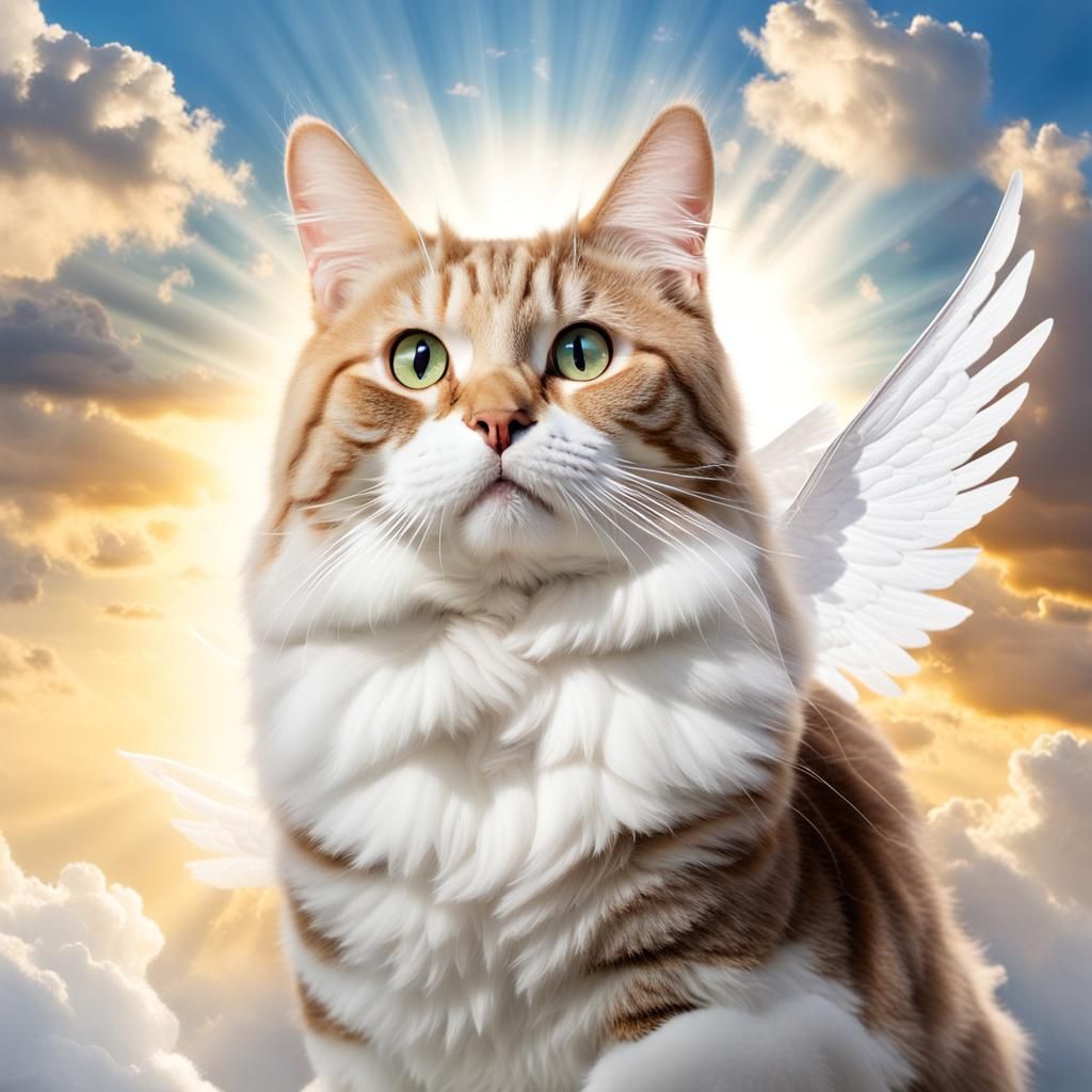 Winged Tabby Cat Guardian in Paradise