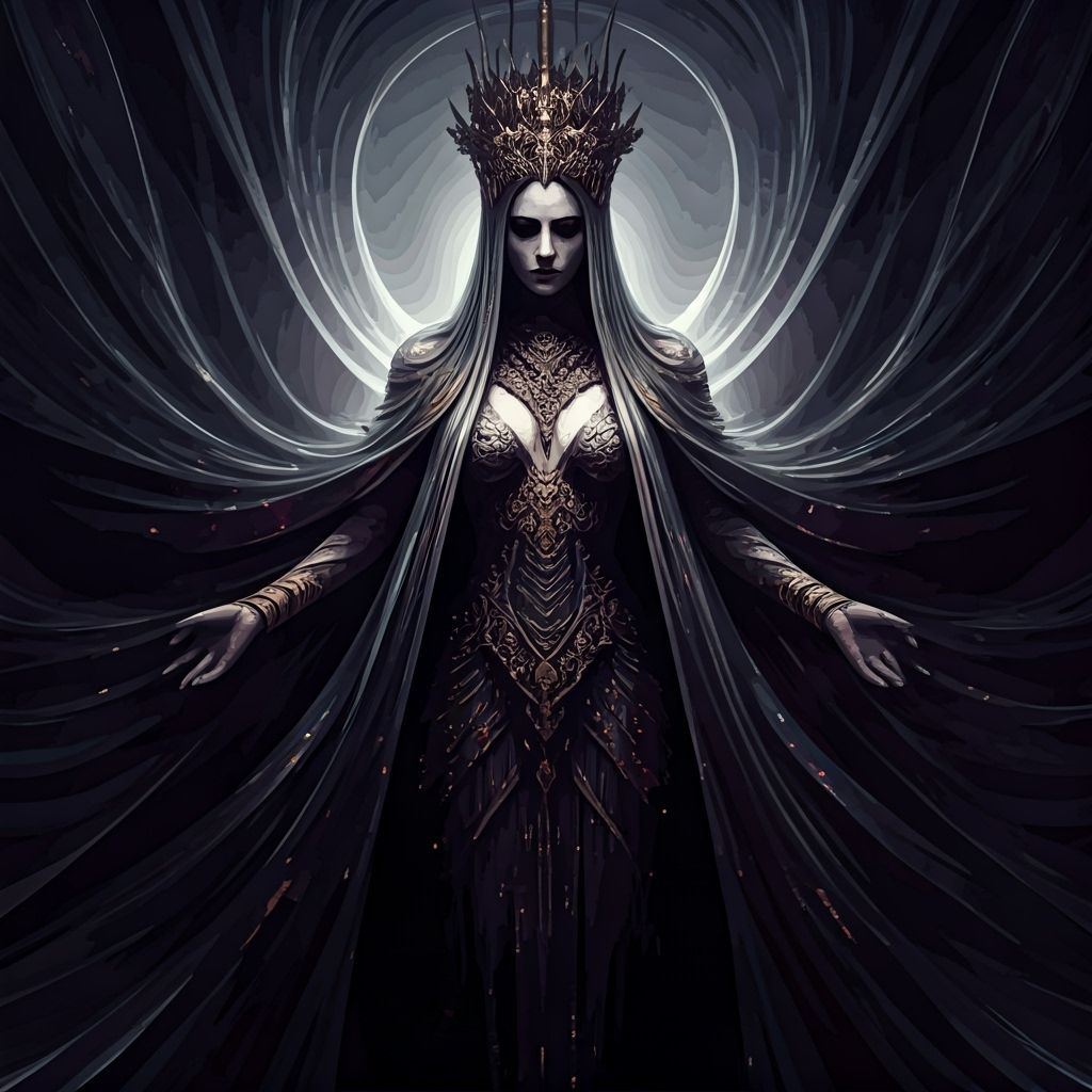 Regal Figure in Fractured Fashion Amidst Vortex