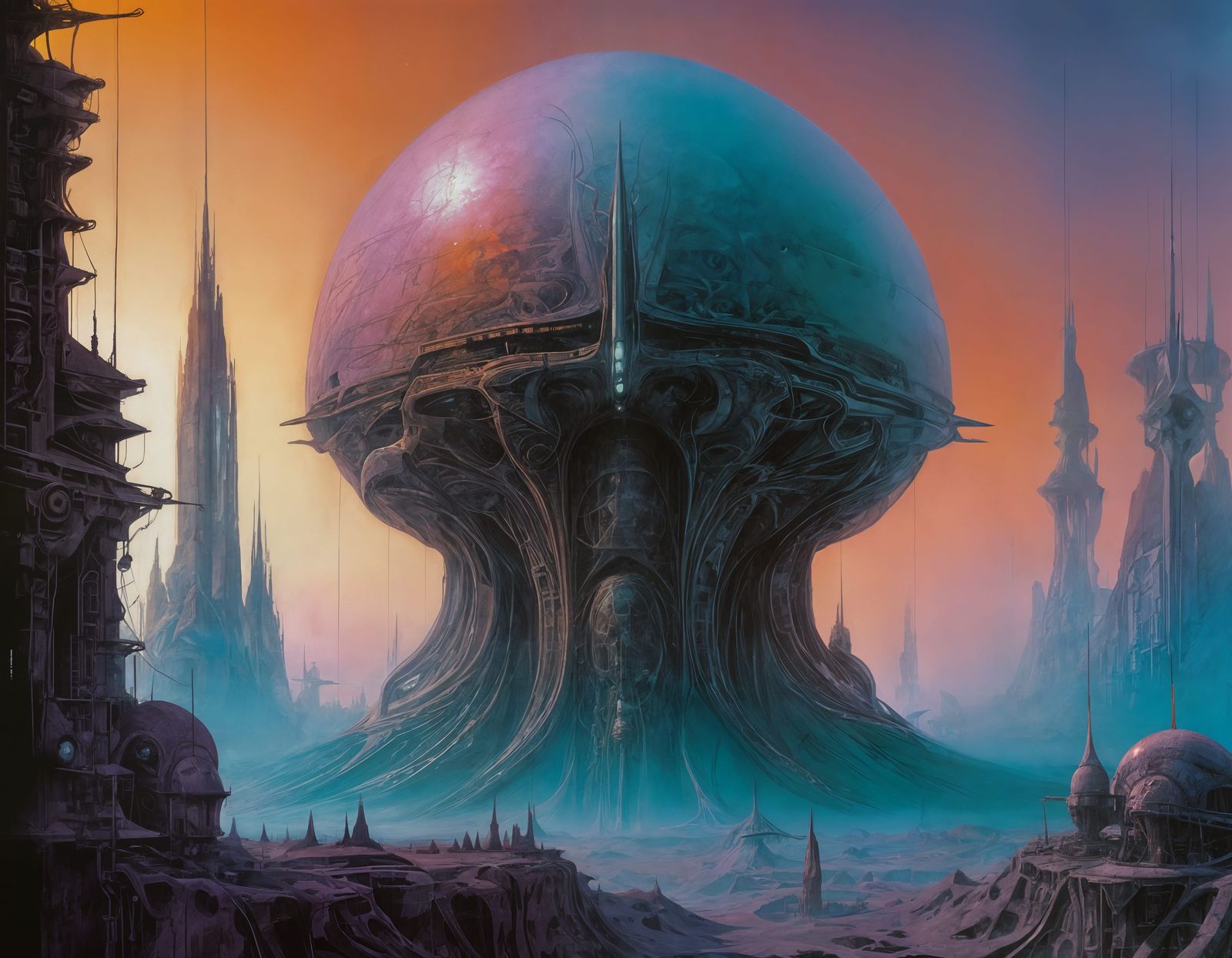 Cyberpunk Megastructure in Abandoned Futuristic Cityscape