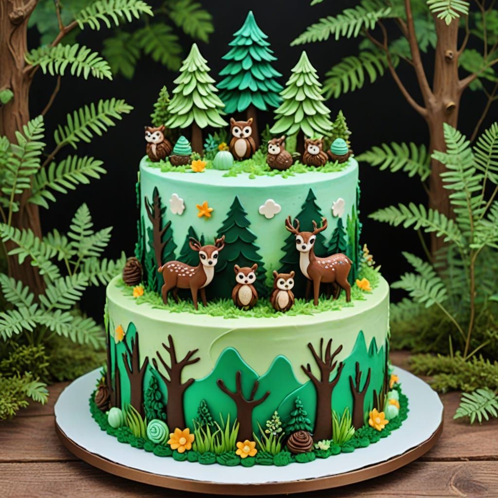 Magical Forest Cake with Forest Creatures