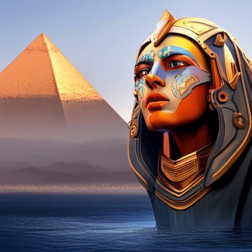 Futuristic Robot Constructing Egyptian Pyramids: Hyperrealis...