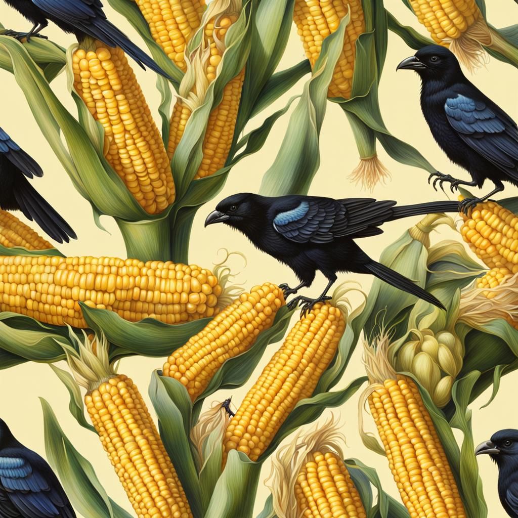 Magpie Pecking Corn: A Hyperrealistic Image