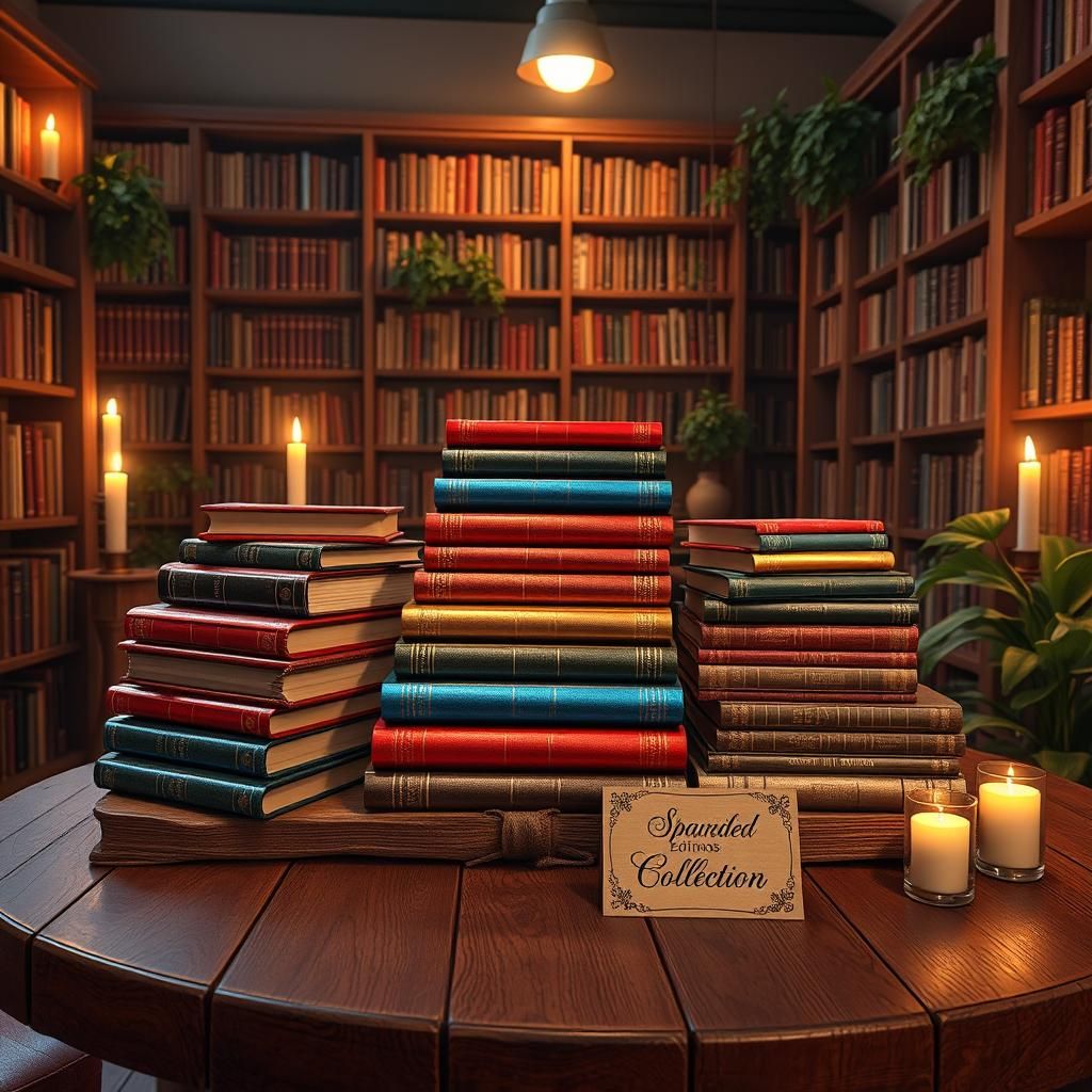 Vibrant Sprayed Edge Books in Cozy Bookstore