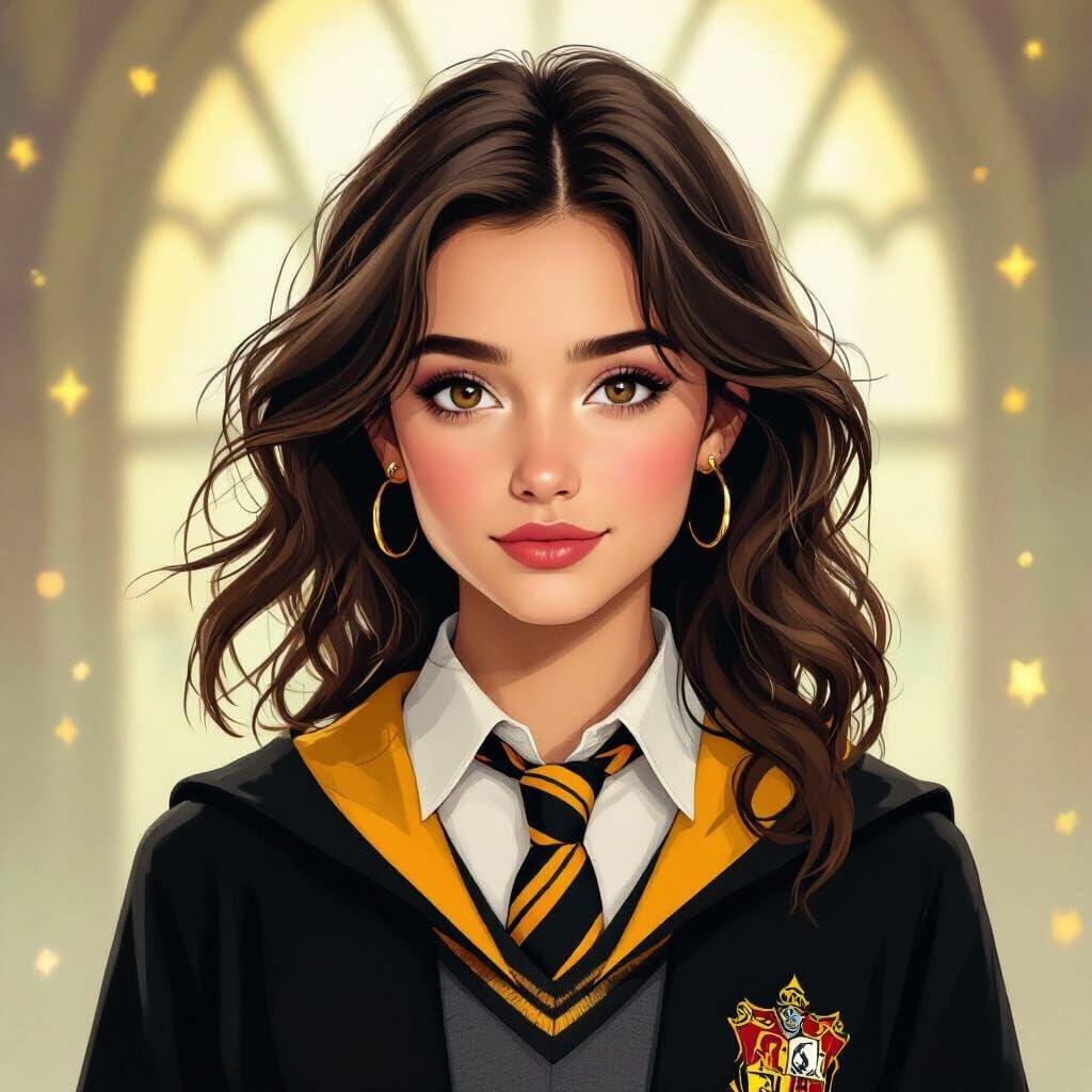 Young Witch in Hufflepuff Colors with Enchanted Details
