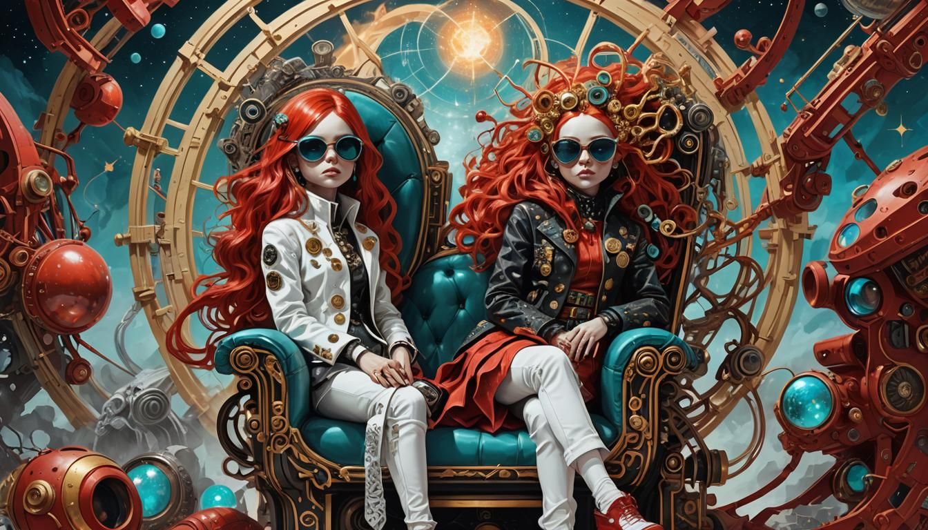 Girl on Biomechanical Throne in Digital Painting