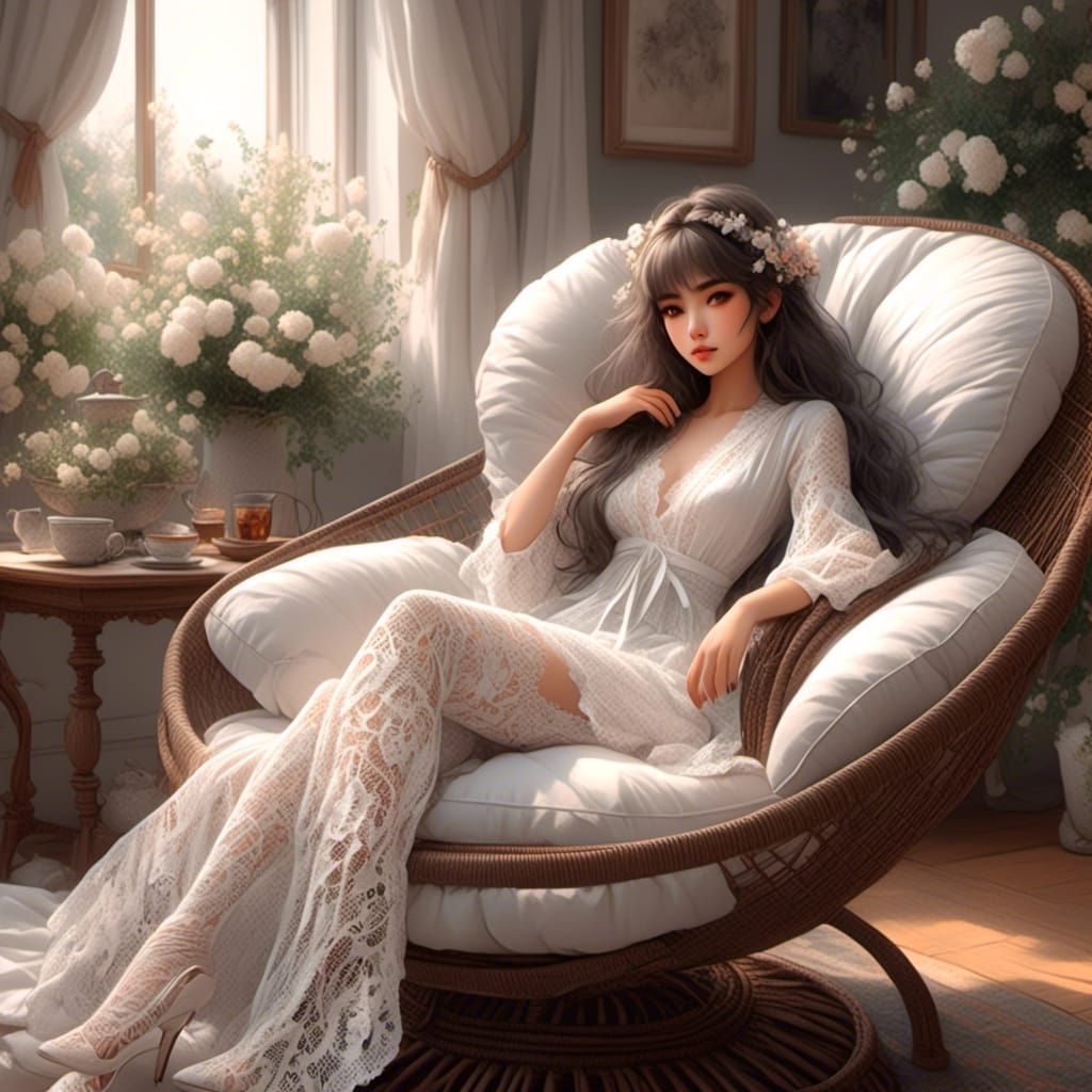 Anime Girl in Lace: Detailed Color Sketch