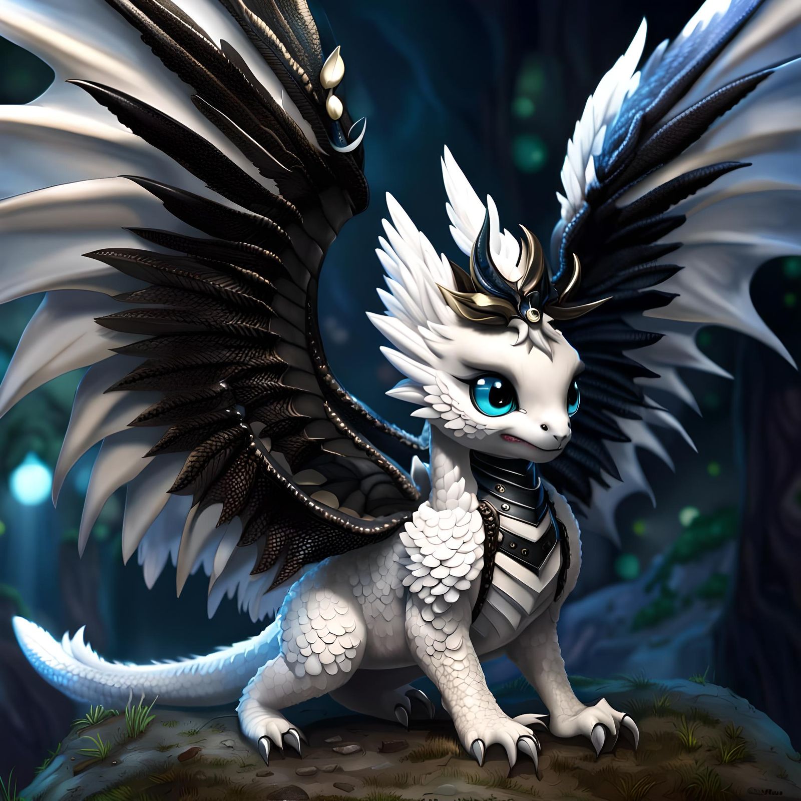 Adorable Dual Dragon with Mystic Scales, CGI Fine Art