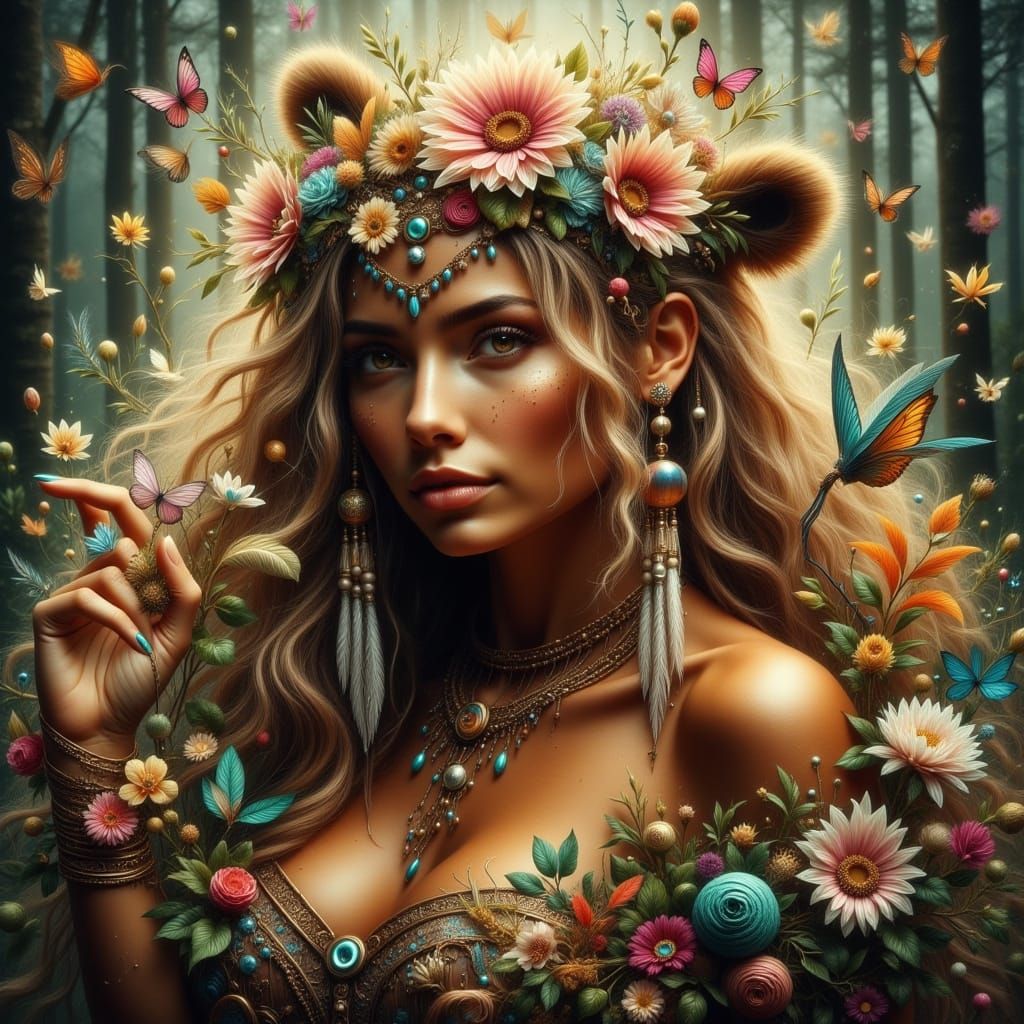 Enchanting Goddess of the Land in Vibrant Ethereal Style