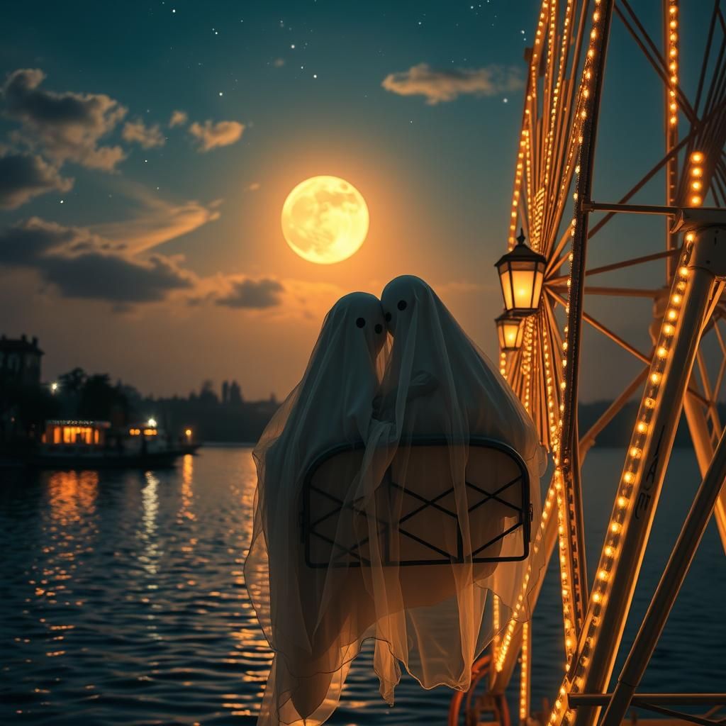 Ethereal Ghostly Lovers on a Vintage Ferris Wheel