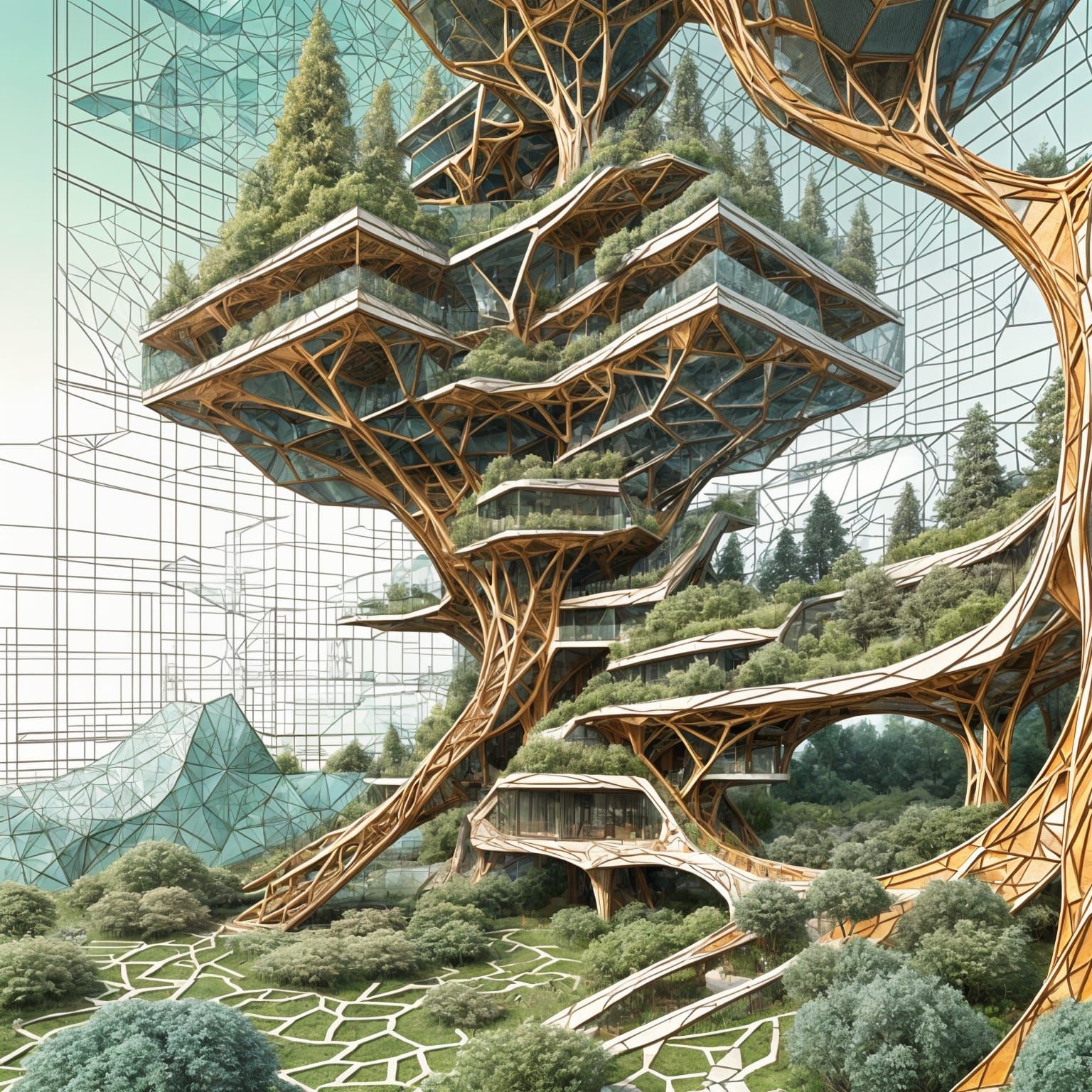 Biophilic Geometry Landscape with Lattice Tree