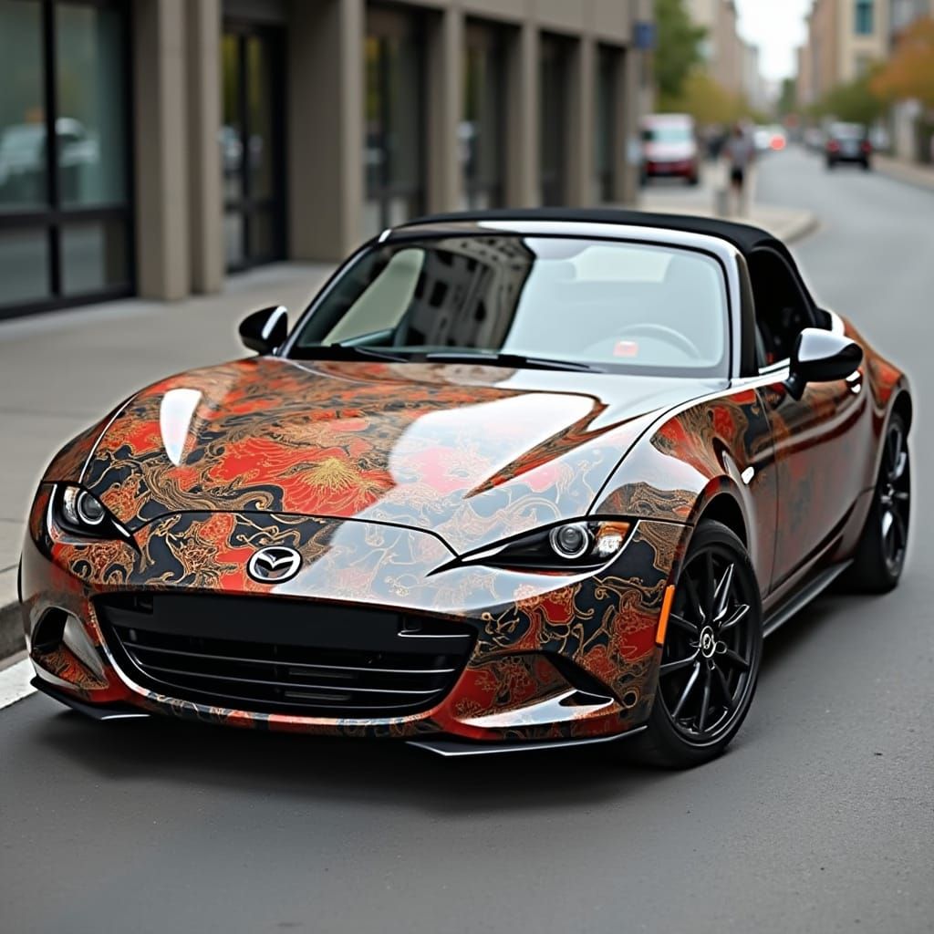 Japanese Tattoo Car Wrap on Mazda MX-5
