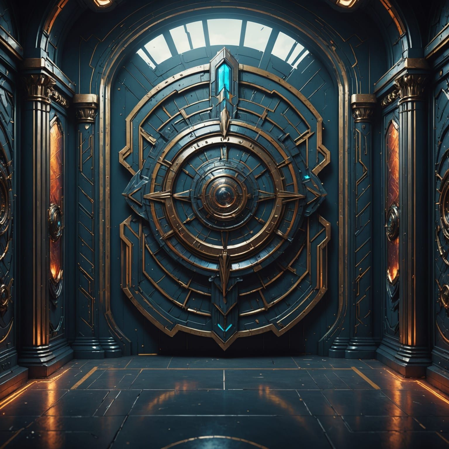 Retro-Futuristic Kingdom Shields in Detailed Matte Painting