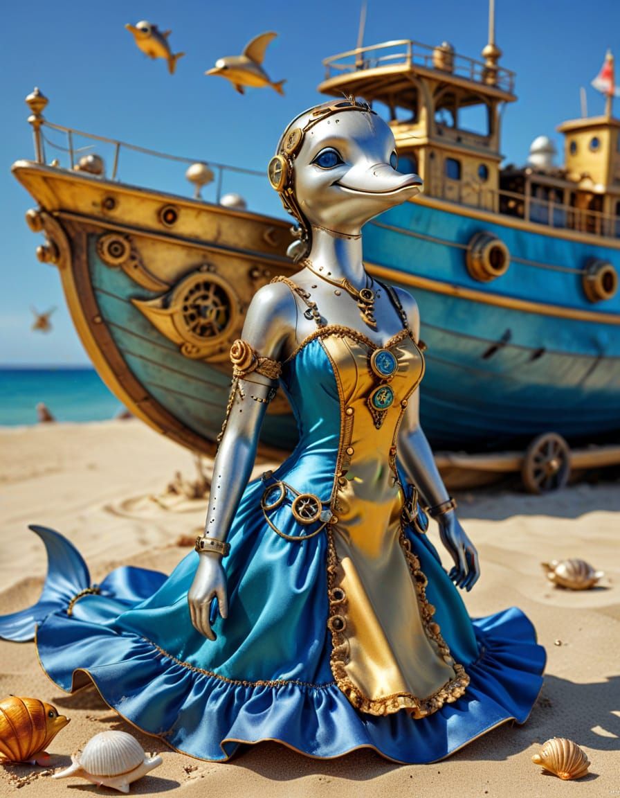 Steampunk Dolphin Vacation in 3D Photography