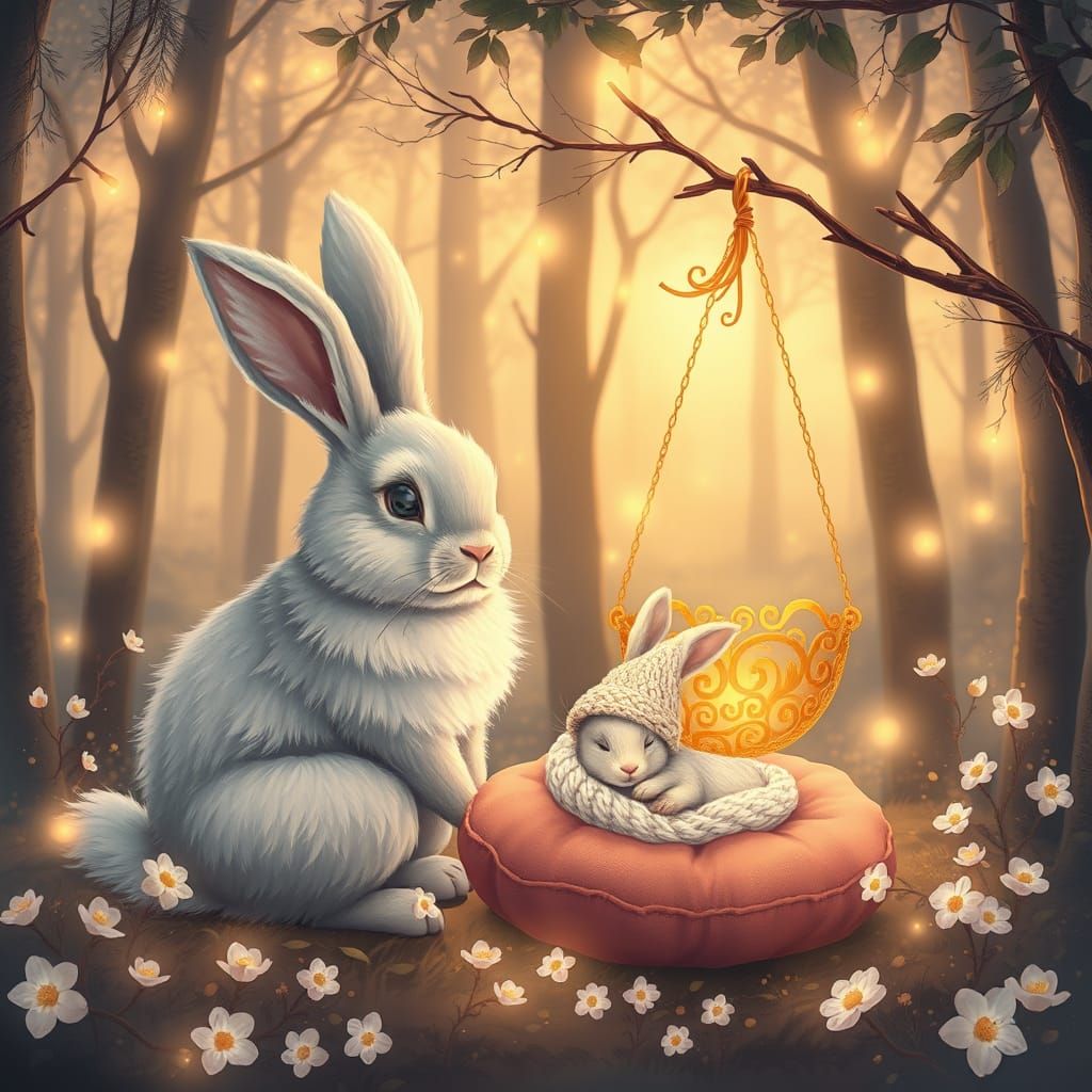 Surreal Whimsy in a Serene Forest Glade