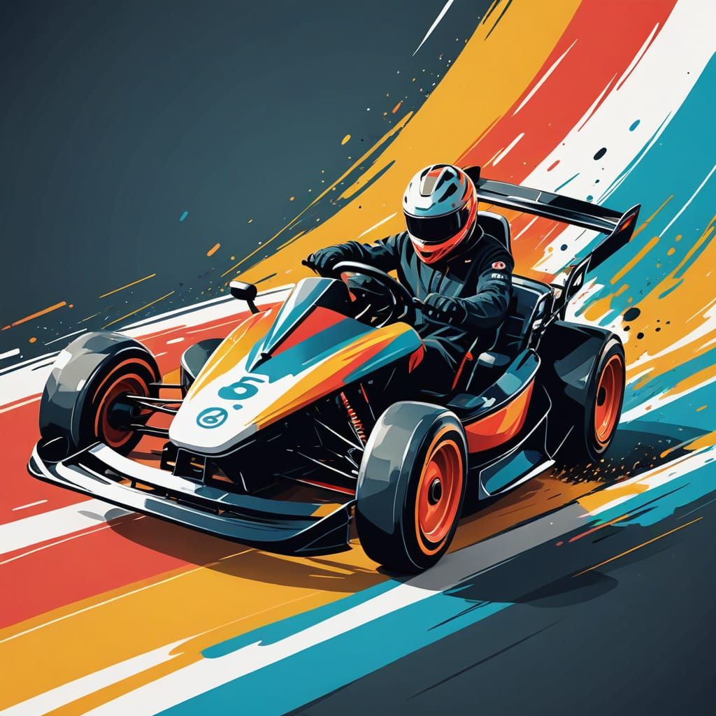 High-Speed Go-Kart in Motion, Dynamic Minimalist Illustratio...